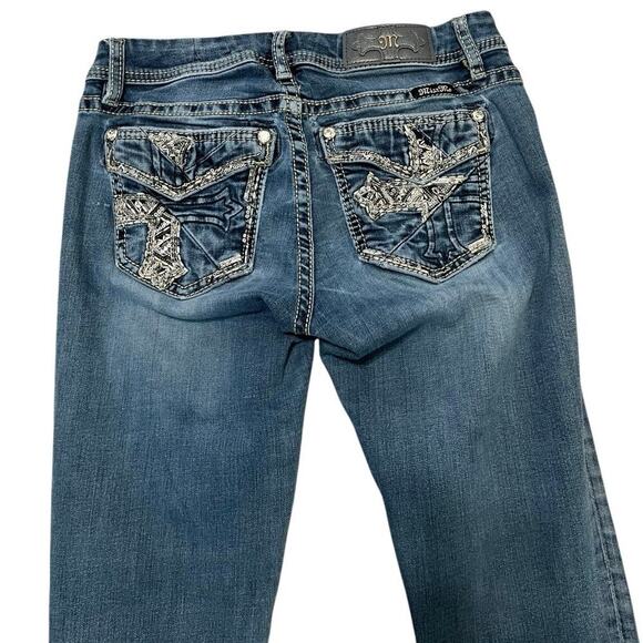 Miss Me Sequin Layered Cross Mid-Rise Easy Skinny Jeans - Picture 4 of 6